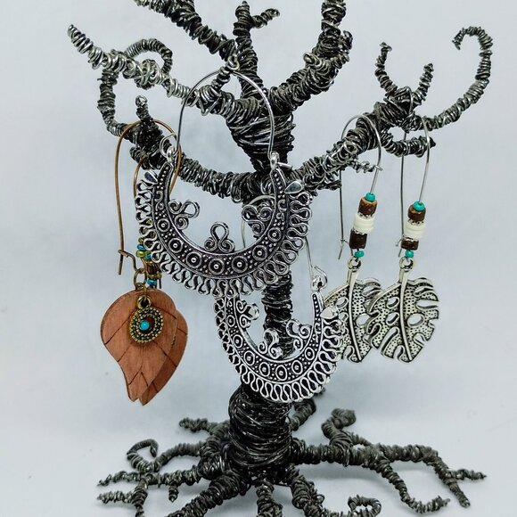 SALE! 3 STYLES! BOHO EARRINGS Silvery, Wood, Blues BLUE BUNNY'S BOHO BAUBLES - Picture 2 of 10